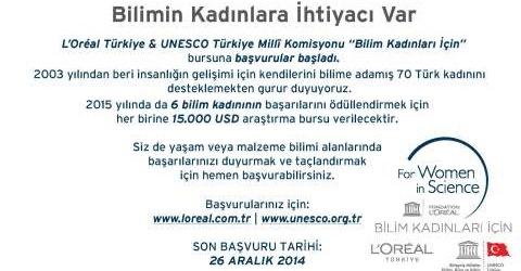 UNESCO-L’ORÉAL Ulusal Genç Bilim Kadınlarına Destek Bursları 2015